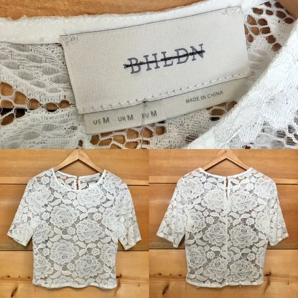 BHLDN jive top lace crop short sleeve floral bridal wedding formal - Picture 1 of 4